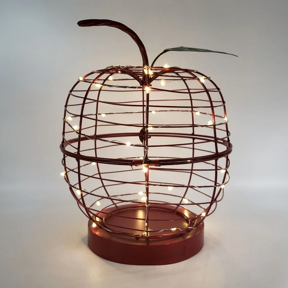 Decorative‎ Red Metal Wire Apple Fairy Lights Hinged Farmhouse Rustic Country